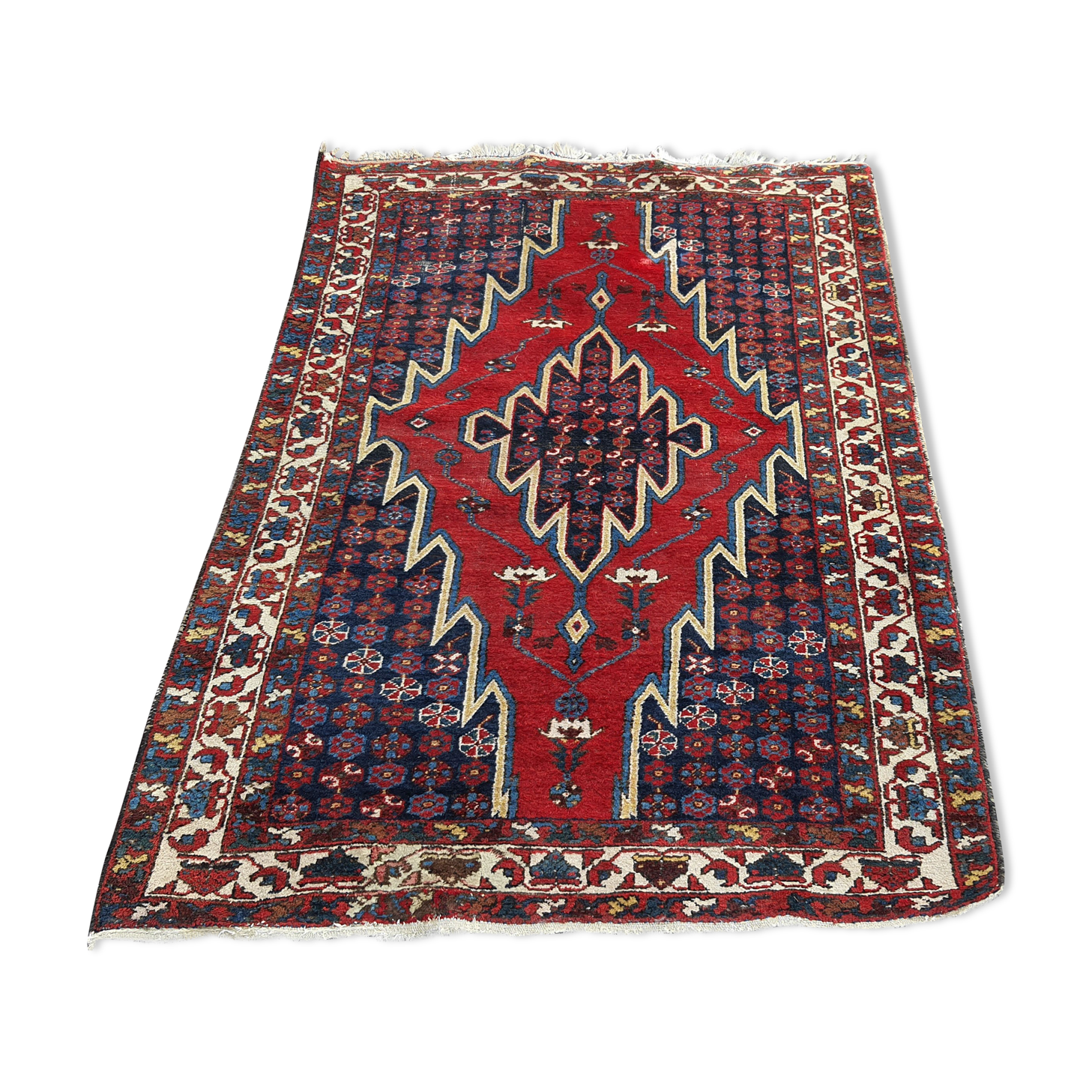 Antique handmade wool carpet, Mazlagan Iran 194 cm