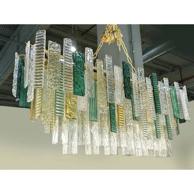 Monumental Rectangular Strip Listelli Murano Glass Chandelier by Simoeng