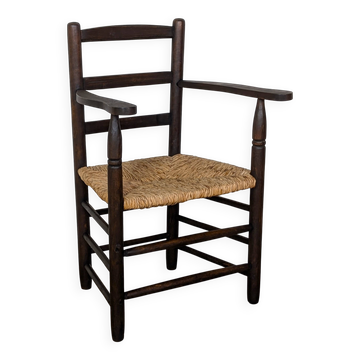 Wooden straw armchair