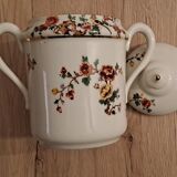 Sucrier en porcelaine de Limoges motifs floraux et oiseau