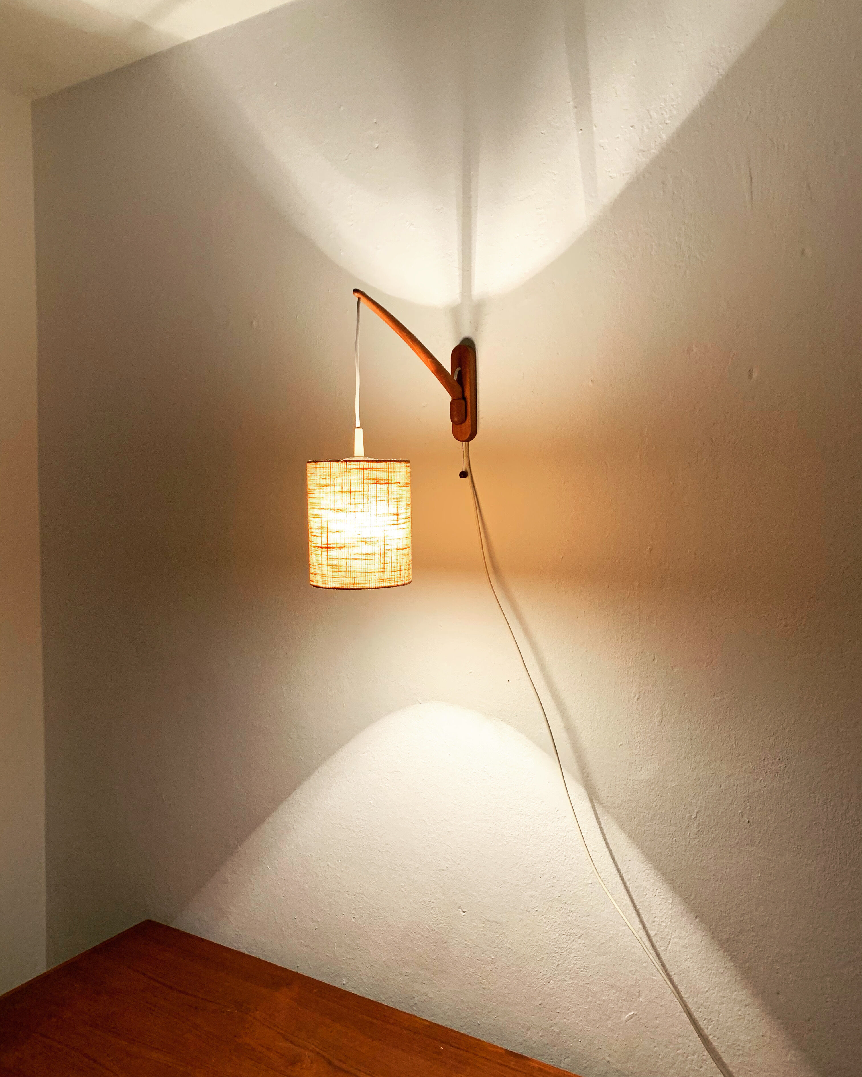 Danish adjustable teak wall lamp