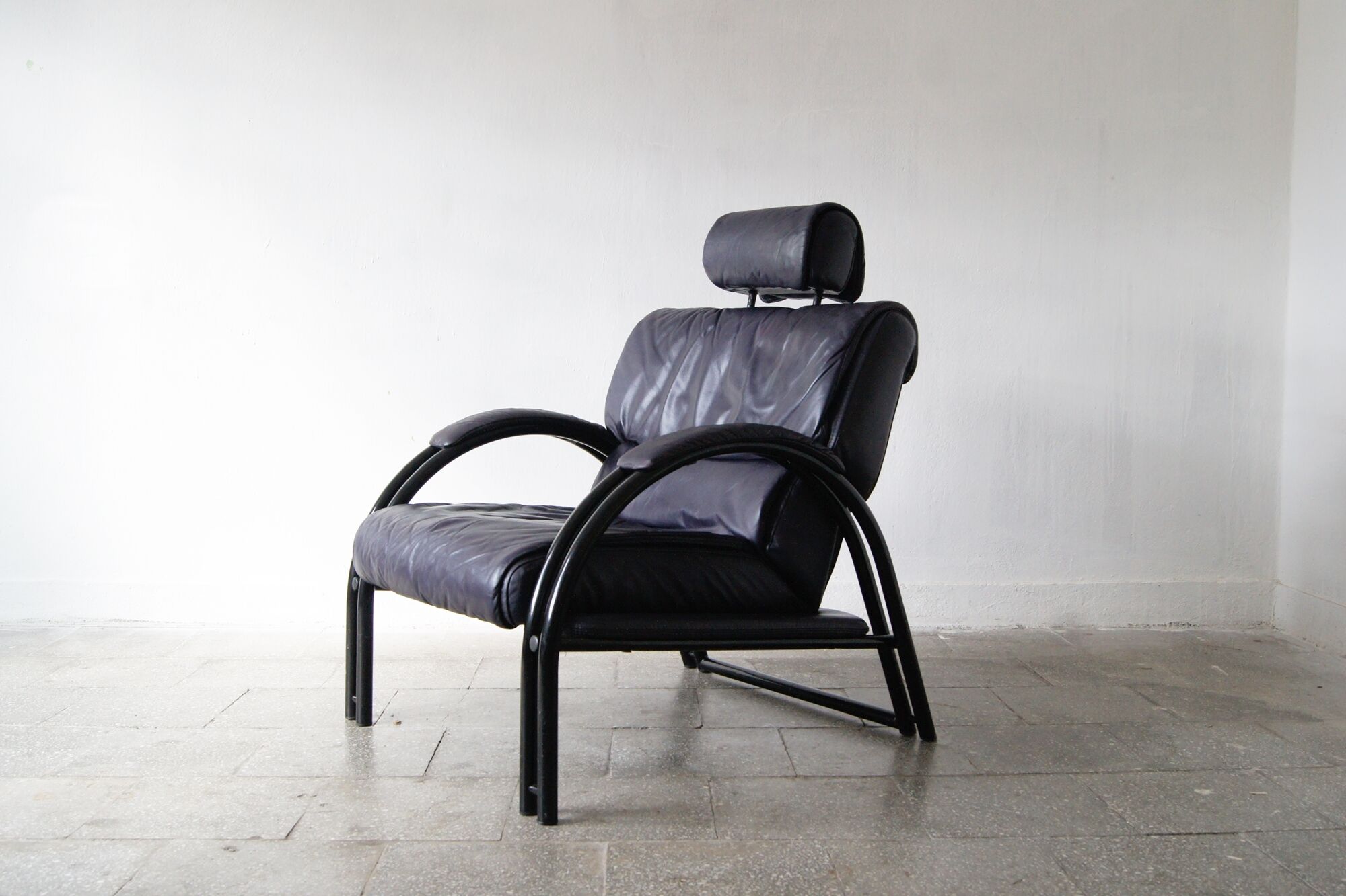 Vintage postmodern leather Italian Memphis lounge armchair