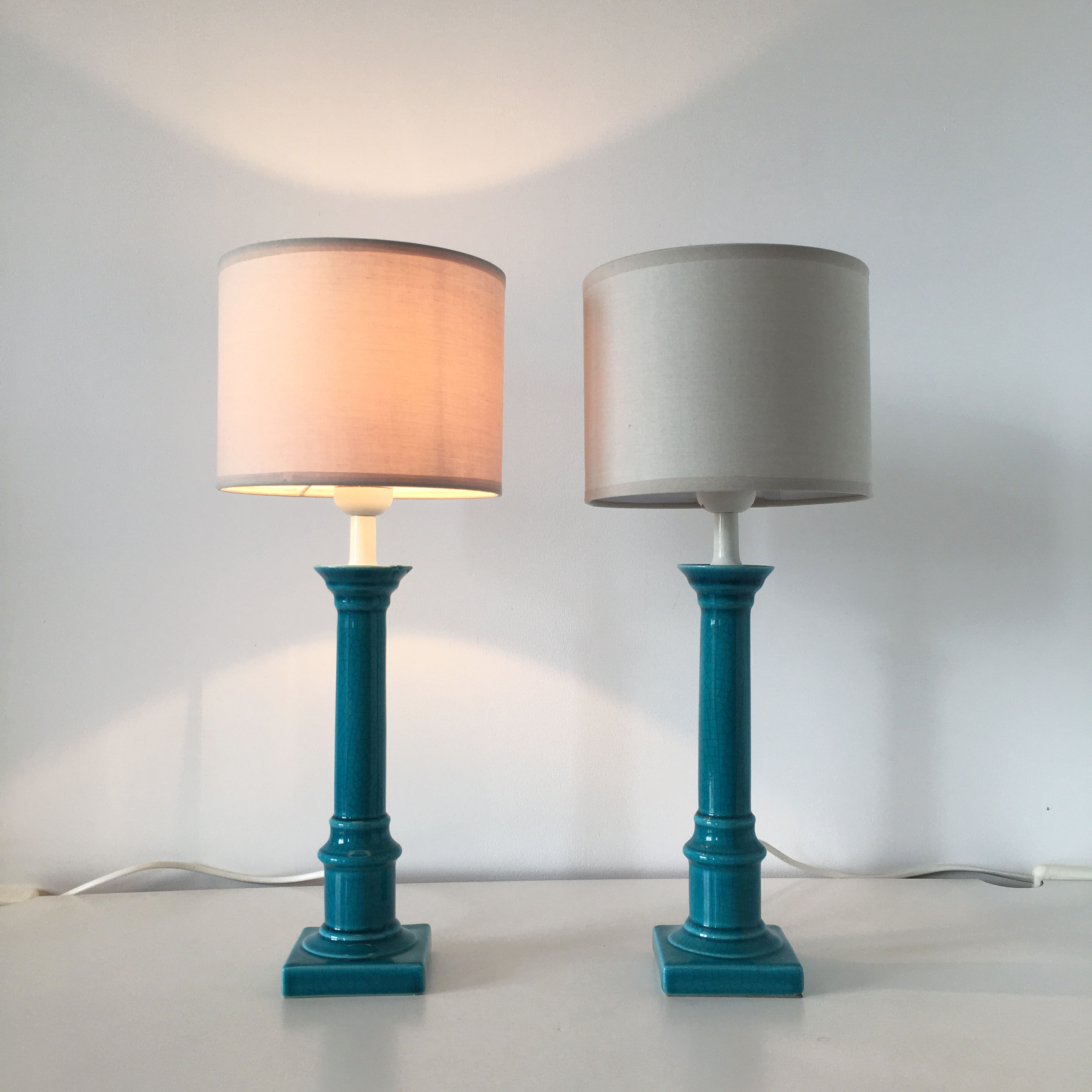 Pair of turquoise ceramic lamps