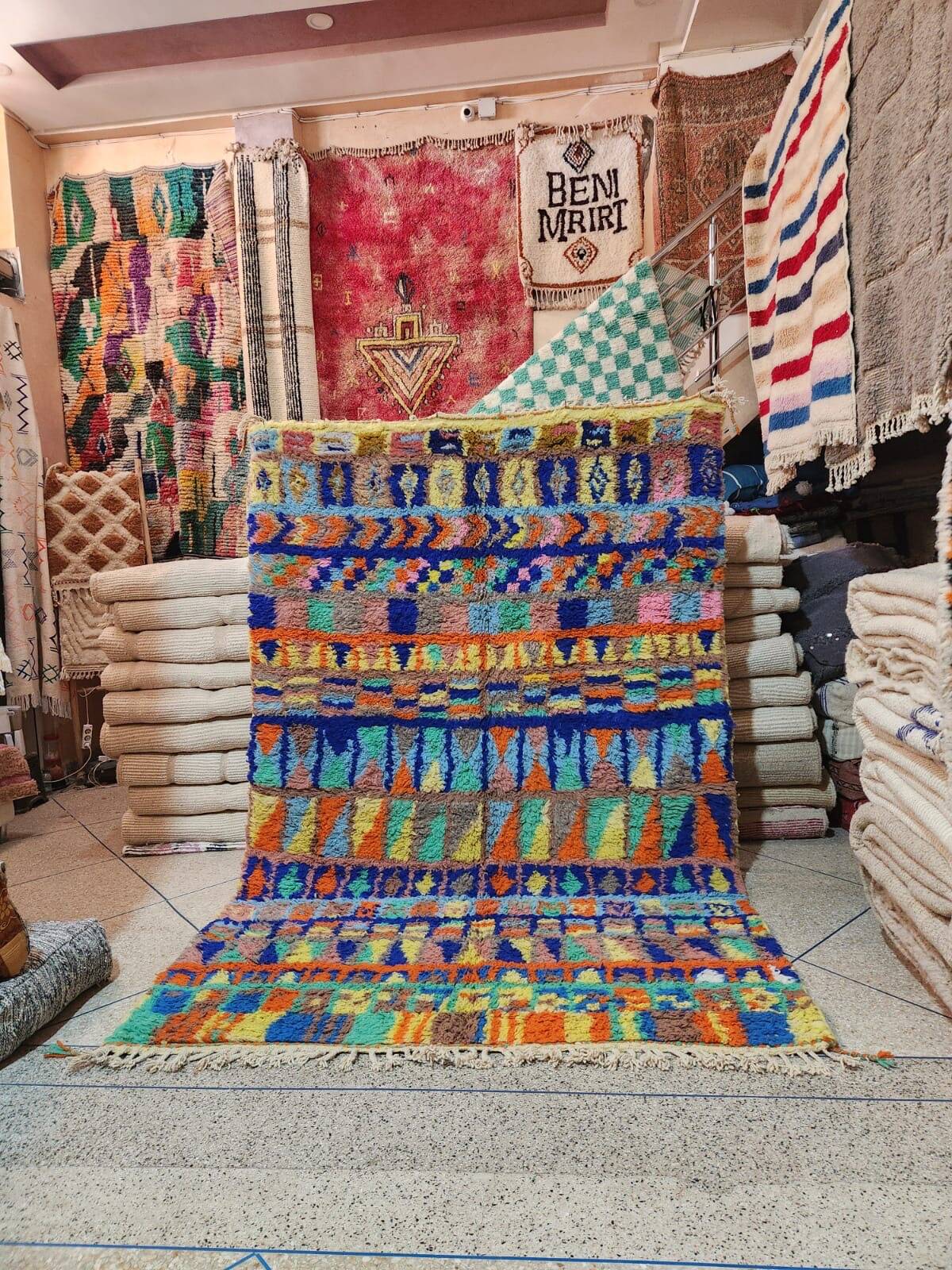 Large multicoloured Moroccan Berber rug in wool 300 x 200 cm