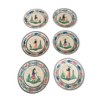 Lot de 6 assiettes plates festonnées tradition en faïence de Quimper