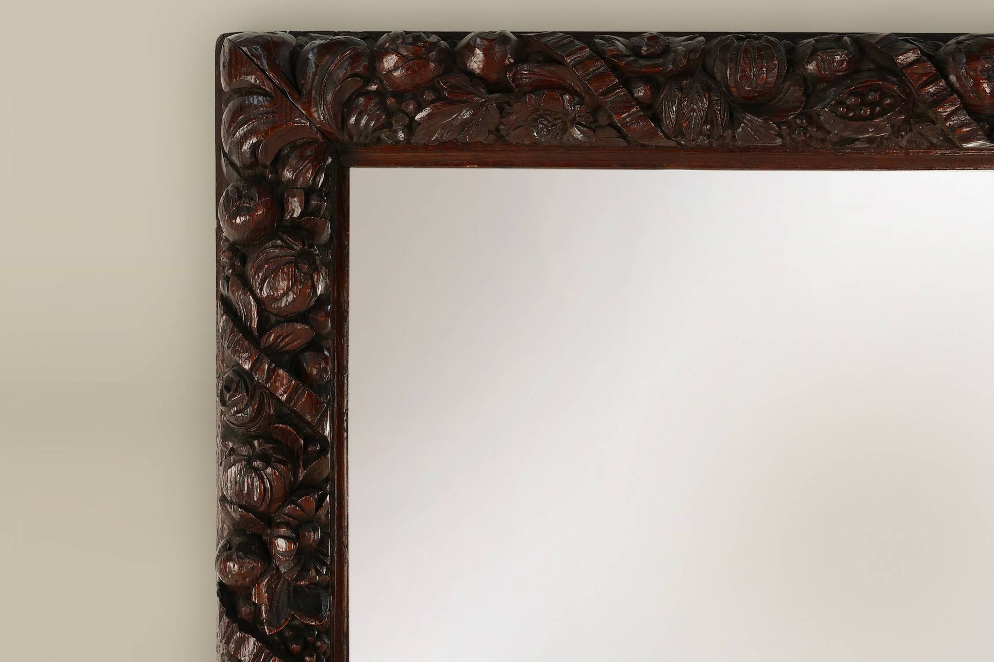 Rare large Antique Baroque or Rococo style hand carved oak mirror, France c