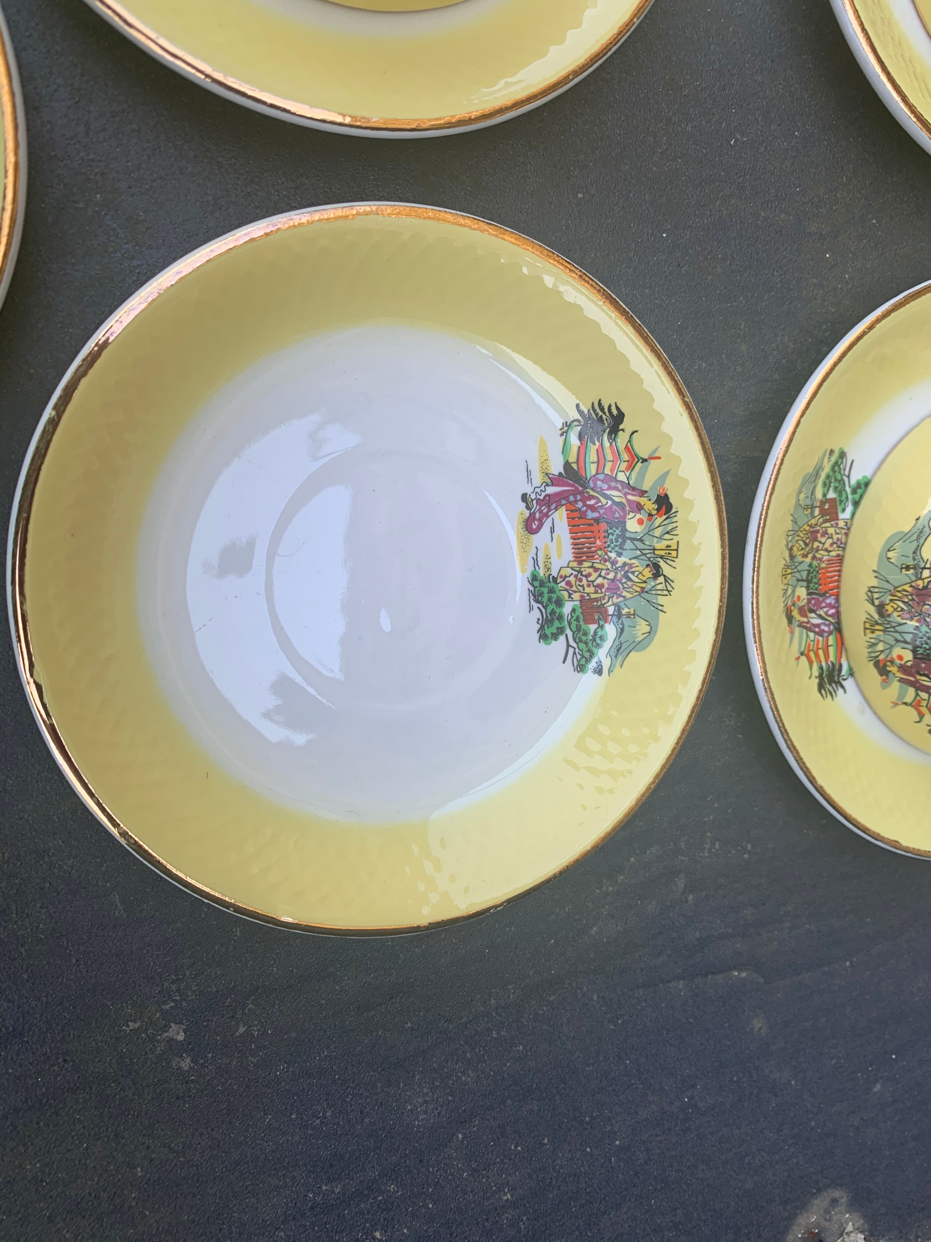 Coffee service or tea in vintage yellow and white porcelain