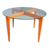 Gio Ponti Coffee Table for Isa Bergamo in oak with Round Cristal Top, 1957