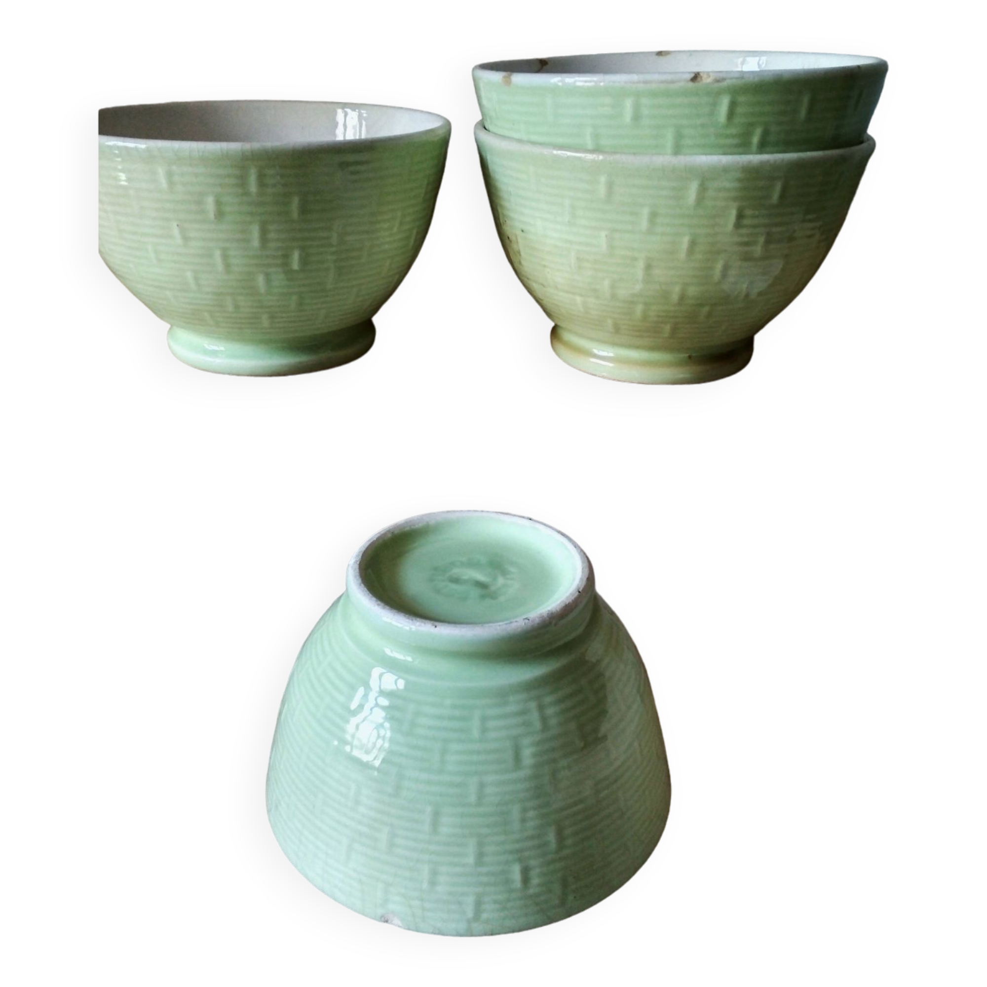 Set of 4 old celadon green bowls - "made Italy" breakfast