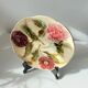 Art Deco barbotine plate from the 1930s – floral decoration of pink zinnia and dahlia – antique ceramic Ø 22 cm