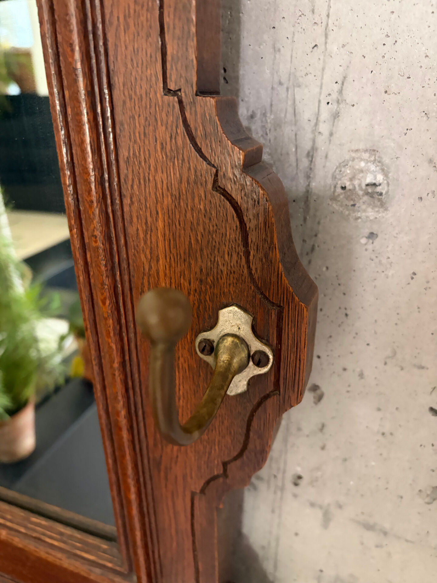 Antique oak carved coat stand, mirror and umbrella stand — late 19th century