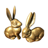 Paire de lapins en laiton
