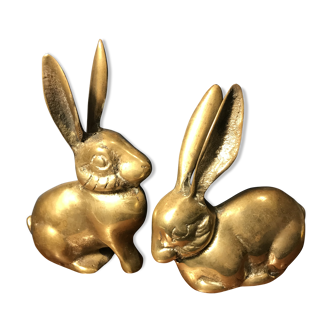 Pair of brass rabbits