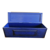 Coffre malle - banc en bois massif bleu Majorelle & laiton doré