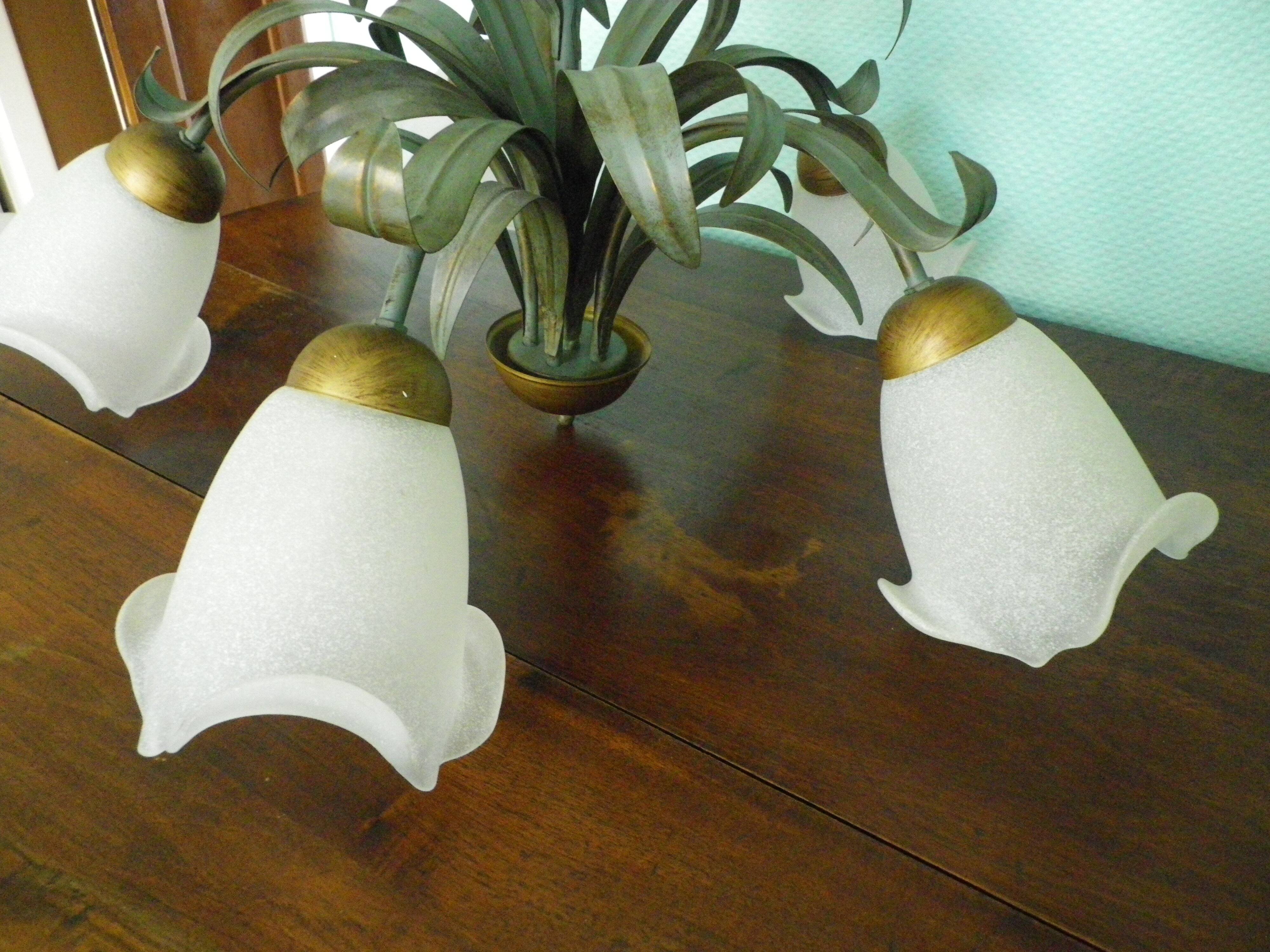 Five Pendant Lights with Frosted White Glass, 1970s