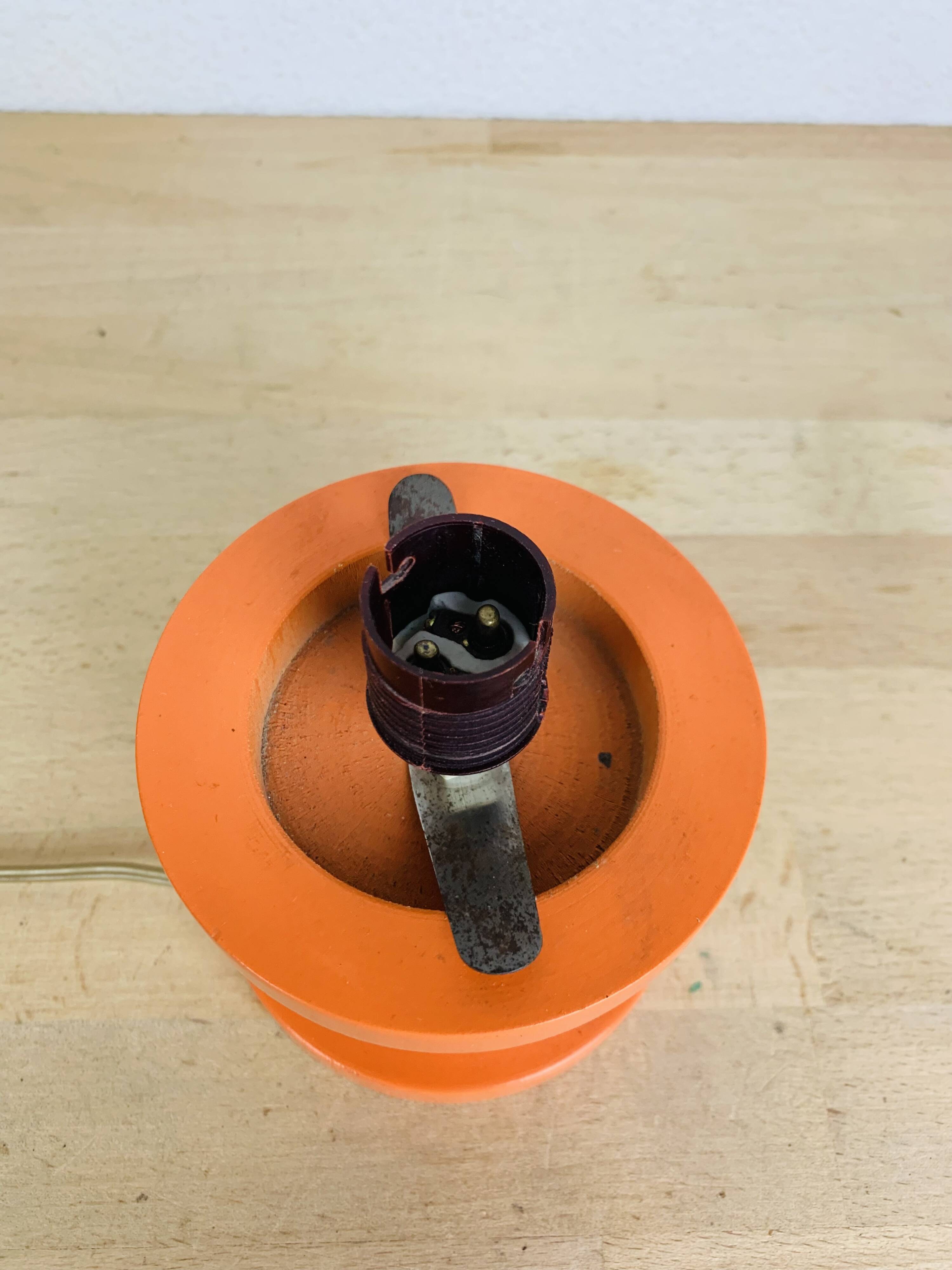 Space Age lamp in orange wood and opaline globe, 1970s