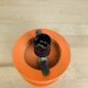 Lampe space age bois orange et globe opaline, années 70