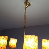 Pendant lamp with 5 tubes of lights in perspex granite orange vintage 60