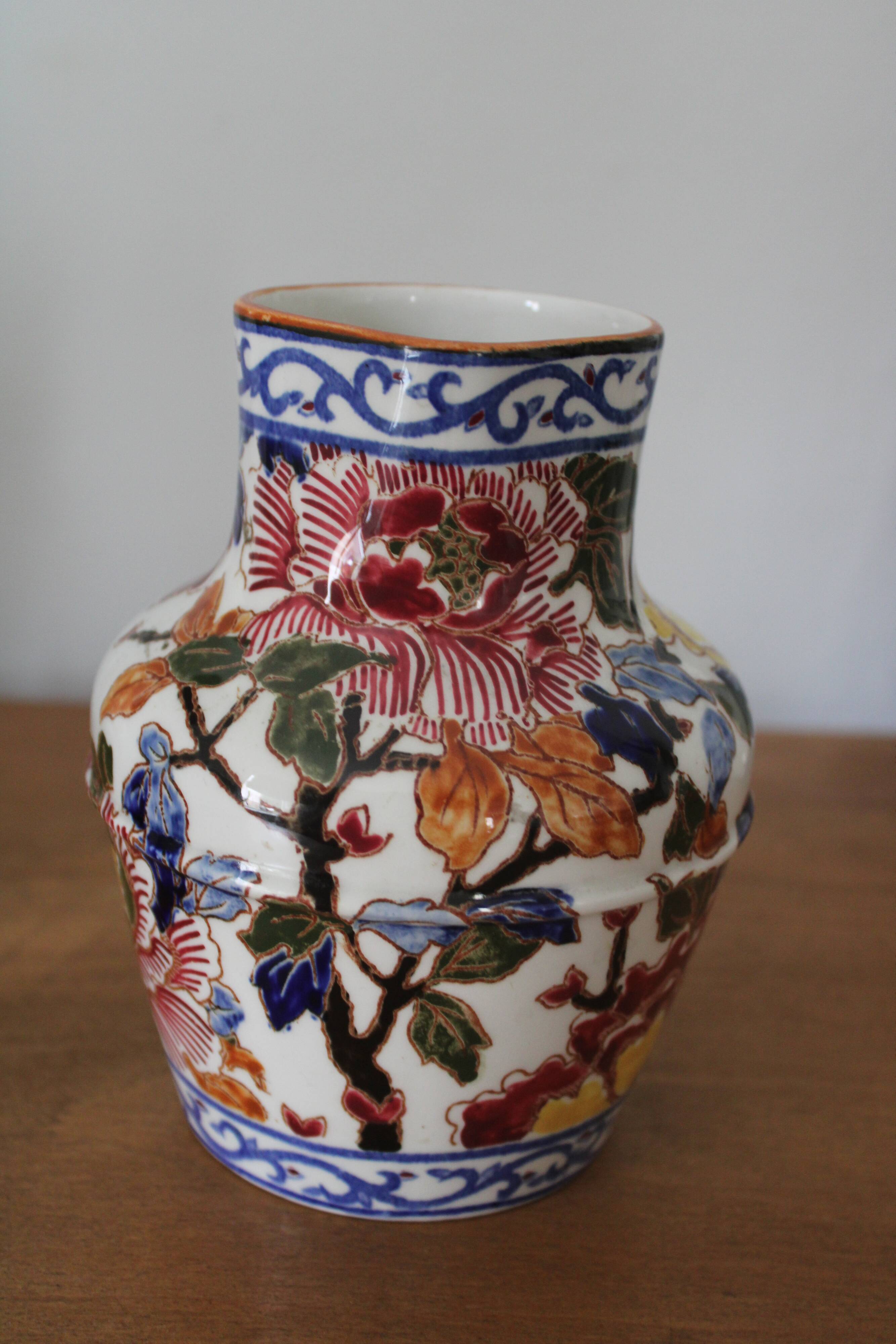 Gien earthenware peony pitcher
