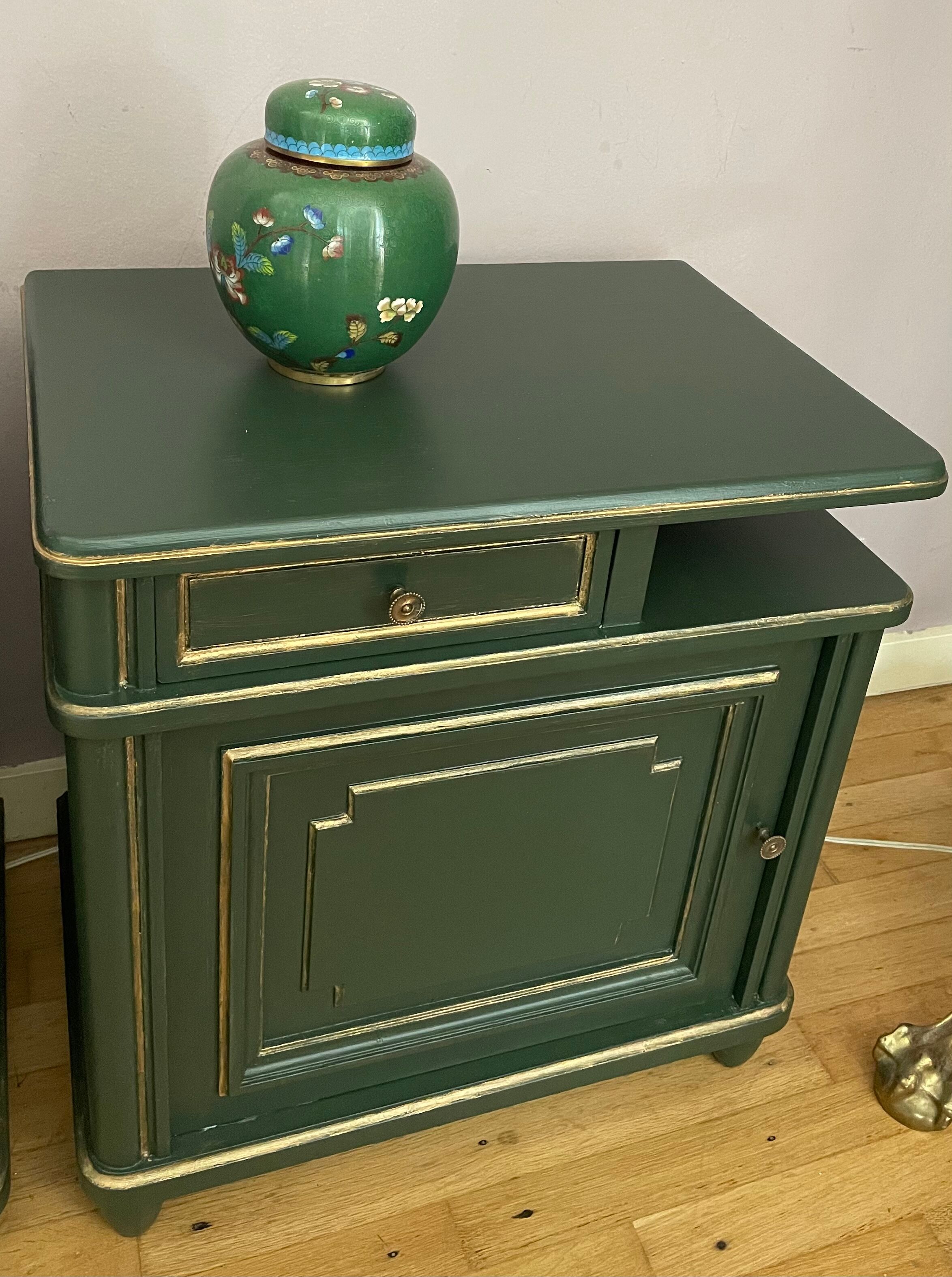 Pair of art-deco bedside tables in painted wood