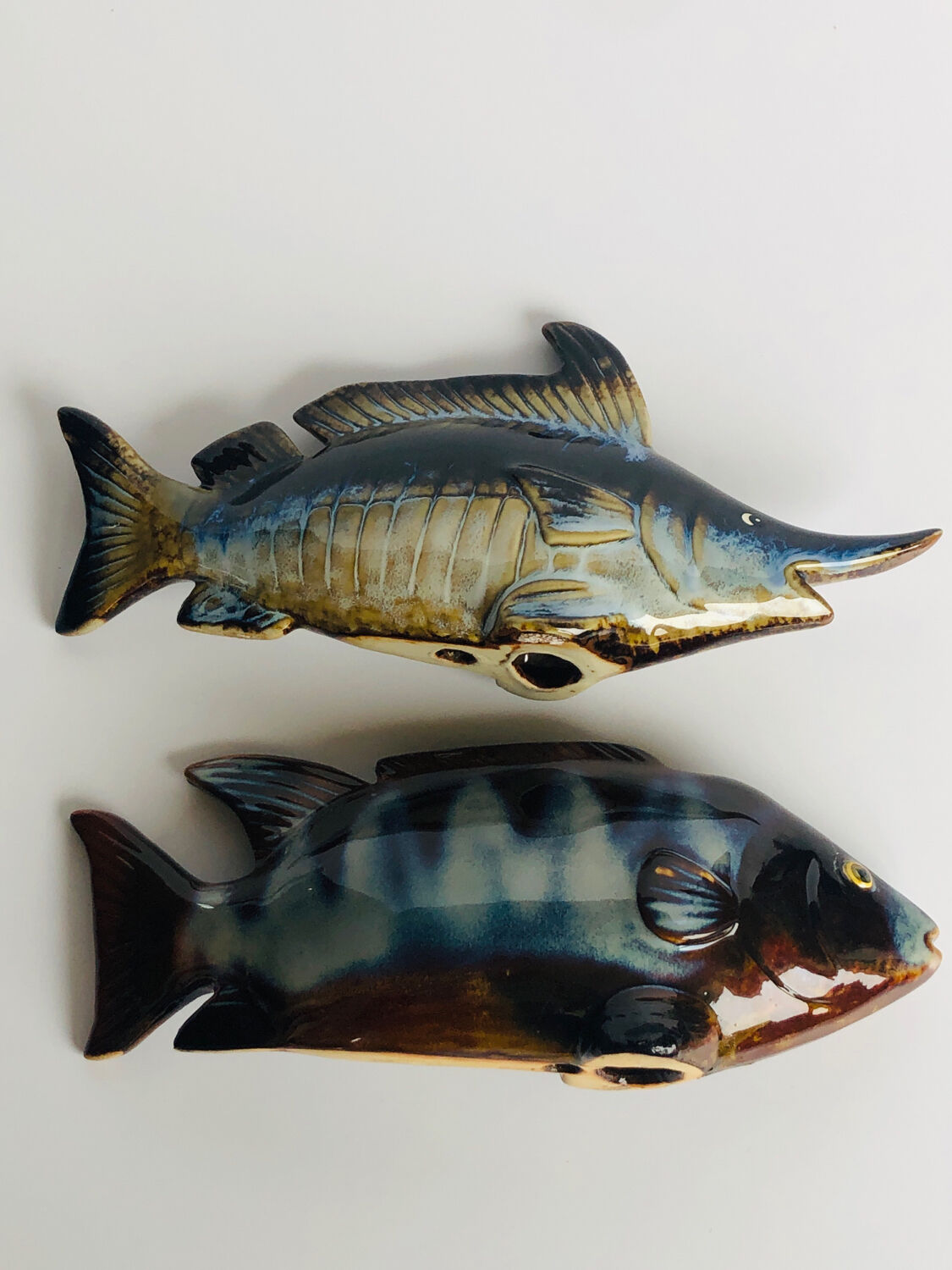 2 fish in glazed ceramic vintage