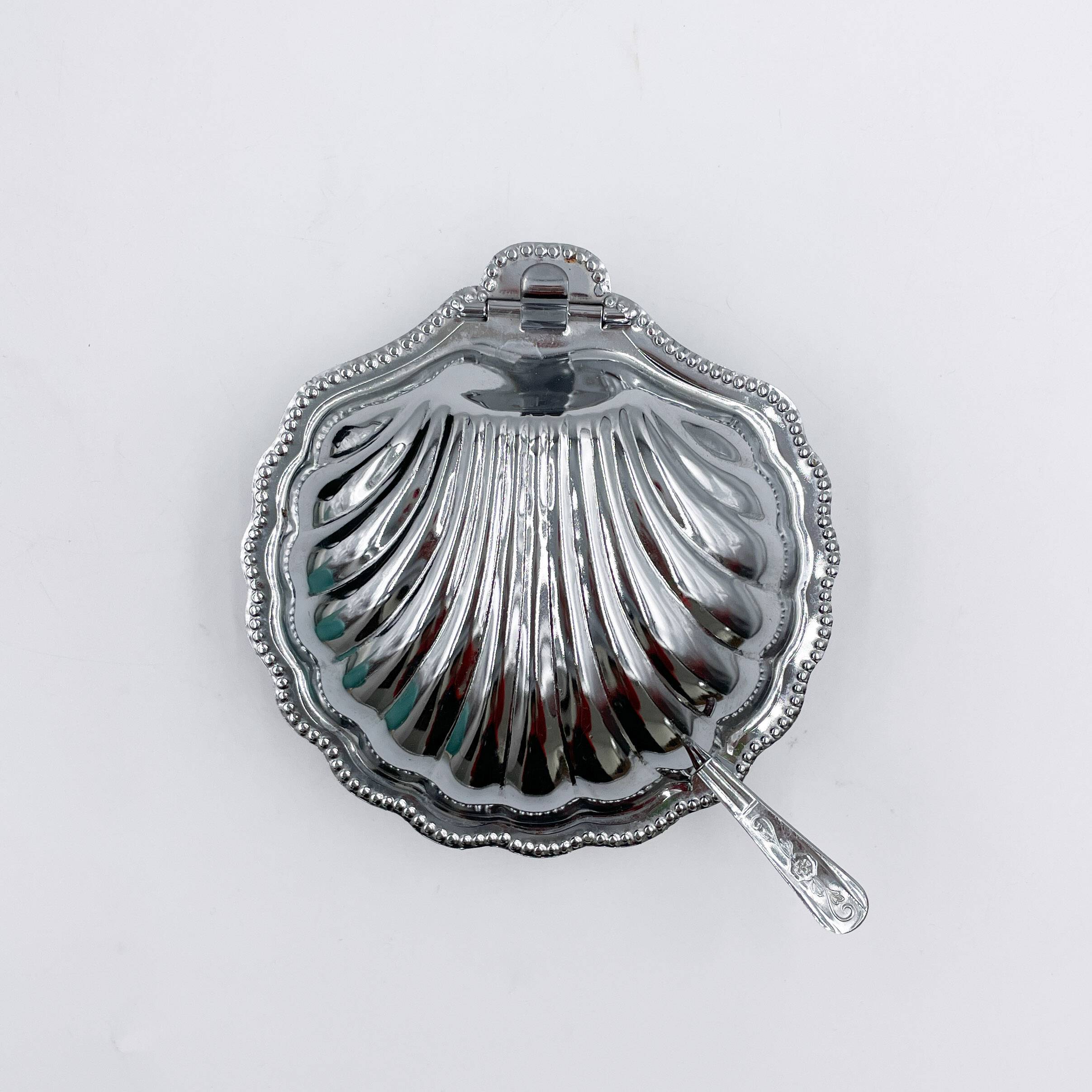 Chrome scallop butter dish from the 70s
