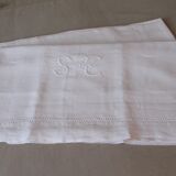 Old linen sheet early XX monogrammed & hand embroidered