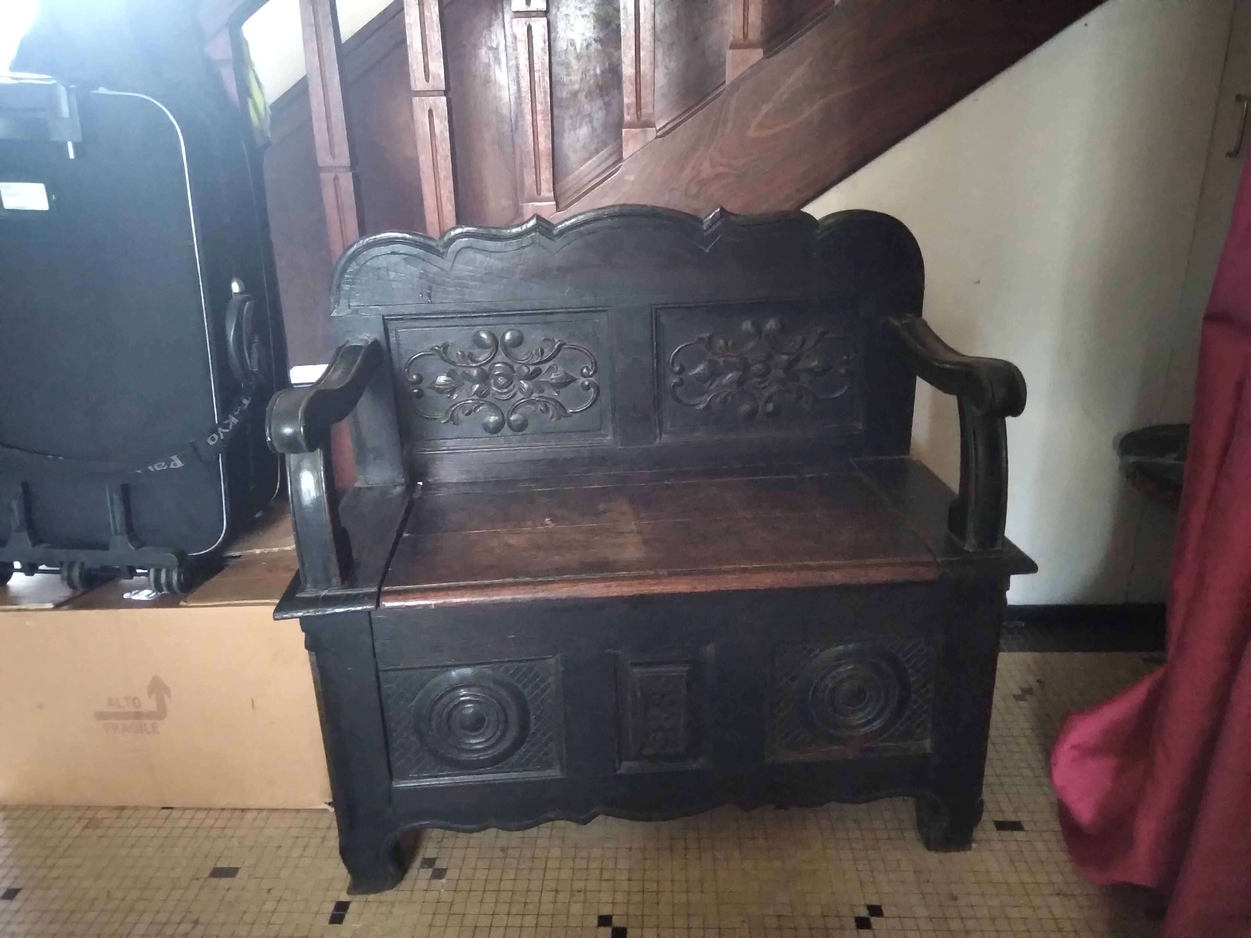 Old Breton enclosed bed chest bench