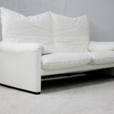 Maralunga sofa by Vico Magistretti, Cassina, white leather, Italy, circa 1970