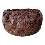 Vintage Japanese Ikebana basket made of smoked bamboo in natural