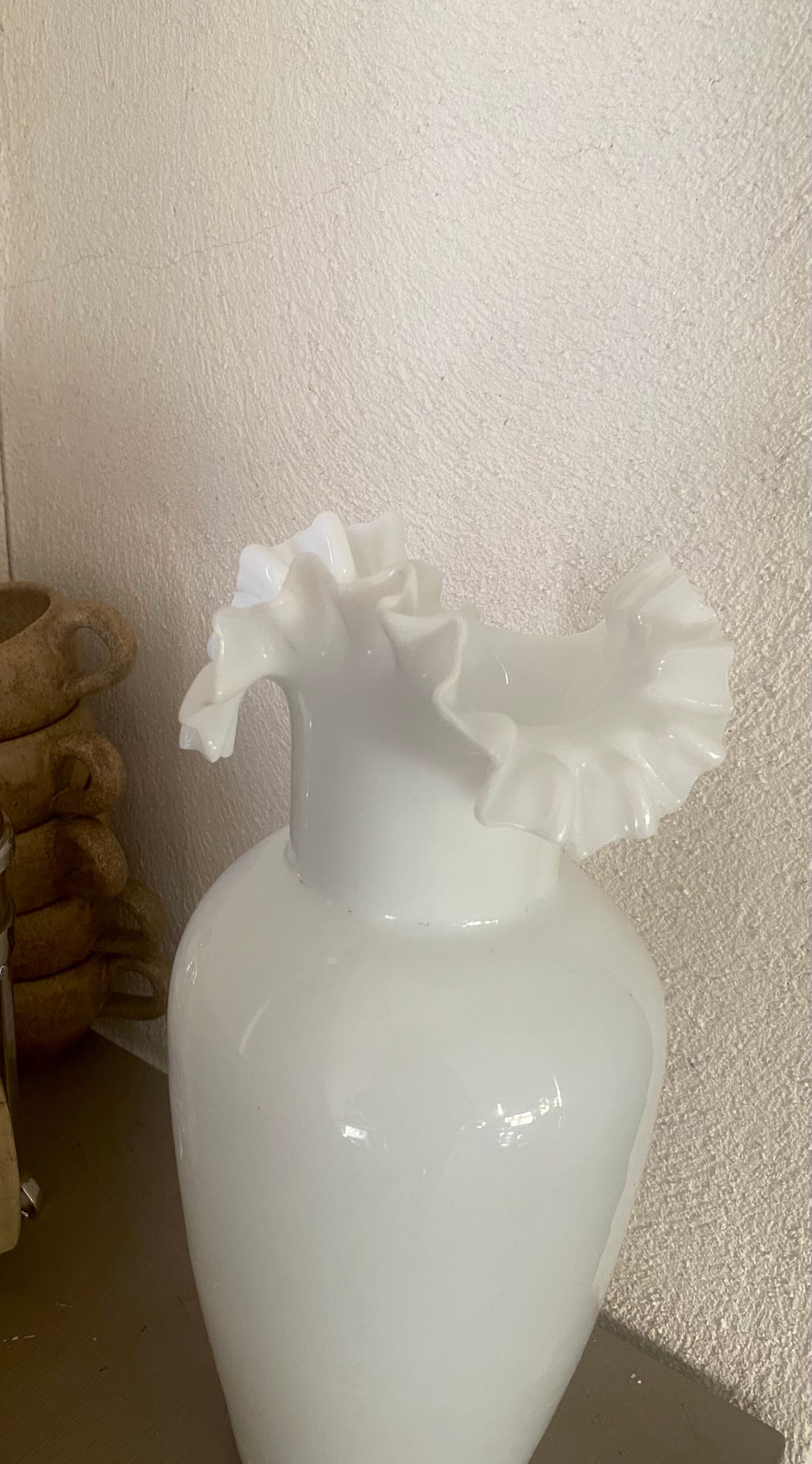 Opaline vase scalloped neck