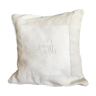 Coussin en linge ancien monogramme blanc 35 x 35cm