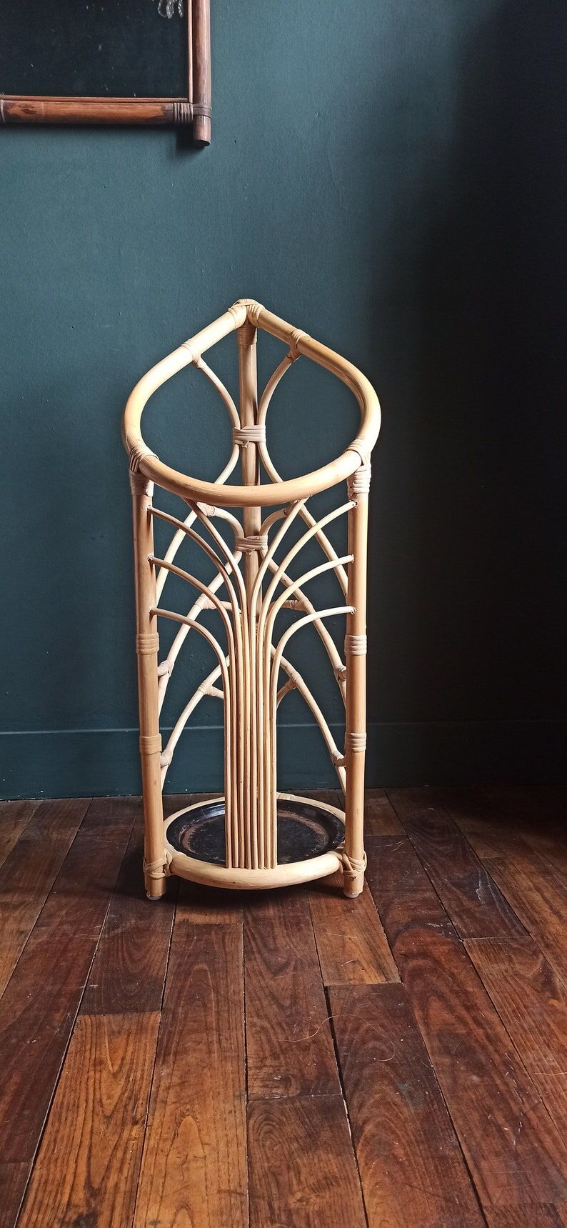 Rattan umbrella holder, vintage rattan plant holder, basket