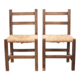 Pair of wooden and straw chairs