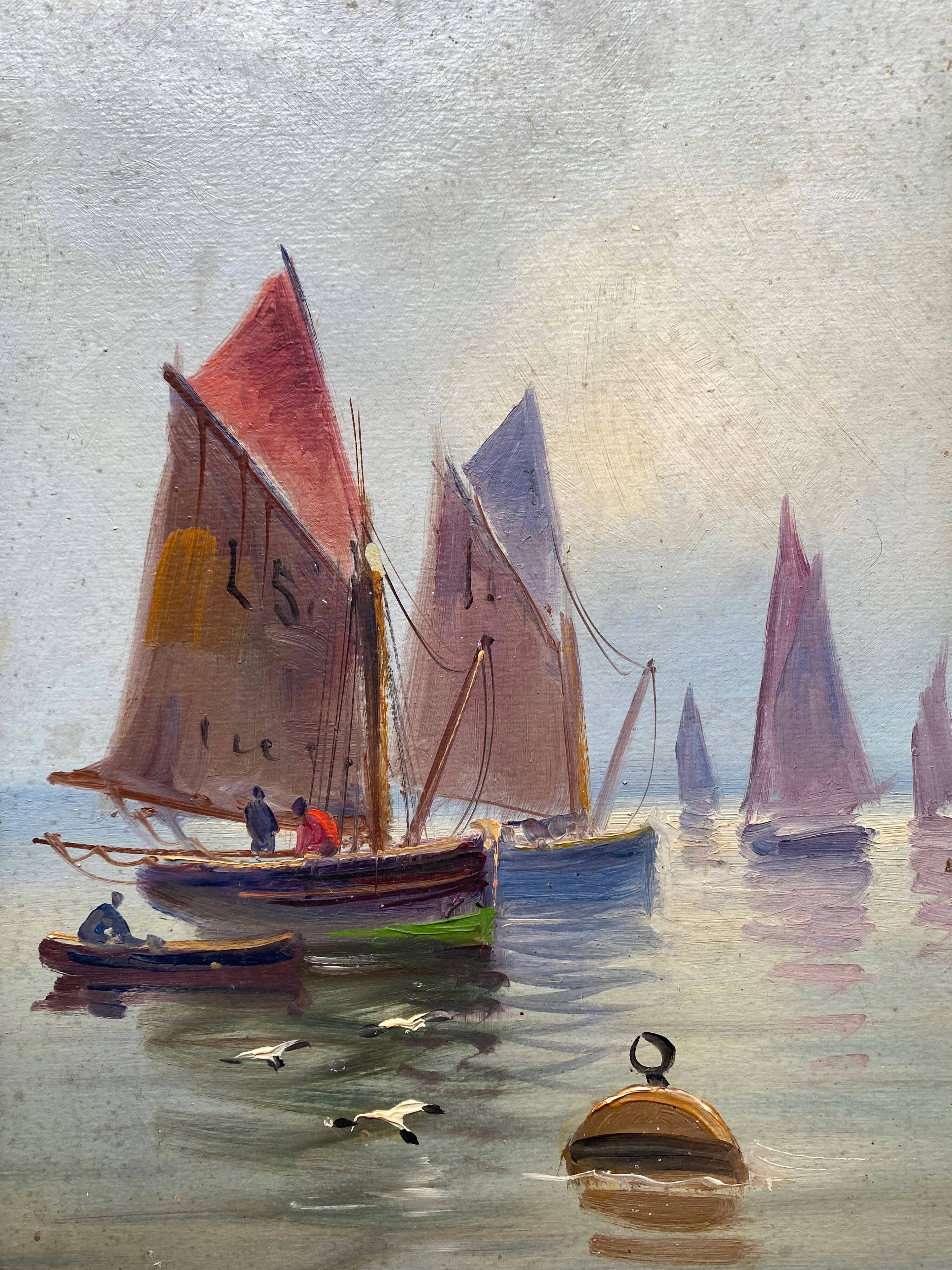 Painting XIX° HSP Marine Sailboats "Return from fishing" school of E. Gauffriaud