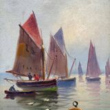 Painting XIX° HSP Marine Sailboats "Return from fishing" school of E. Gauffriaud