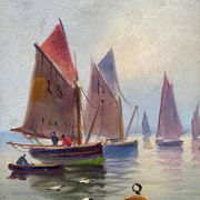 Painting XIX° HSP Marine Sailboats "Return from fishing" school of E. Gauffriaud