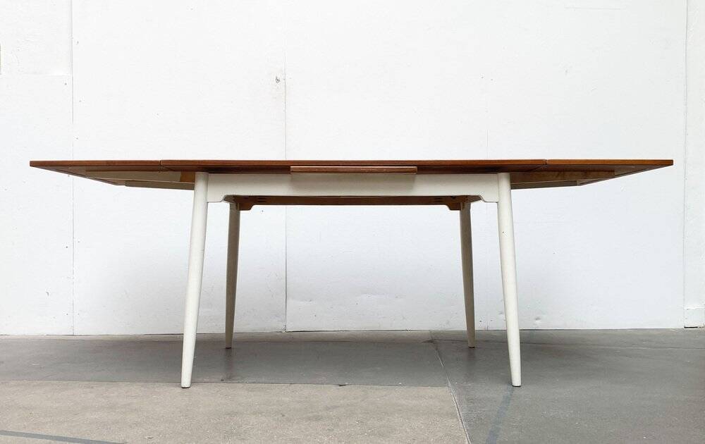 Teak mid-century table and Fanett chairs by Ilmari Tapiovaara for Asko, set of 5.