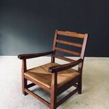 Rustic Oak & Rush Armchair, France, 1930s