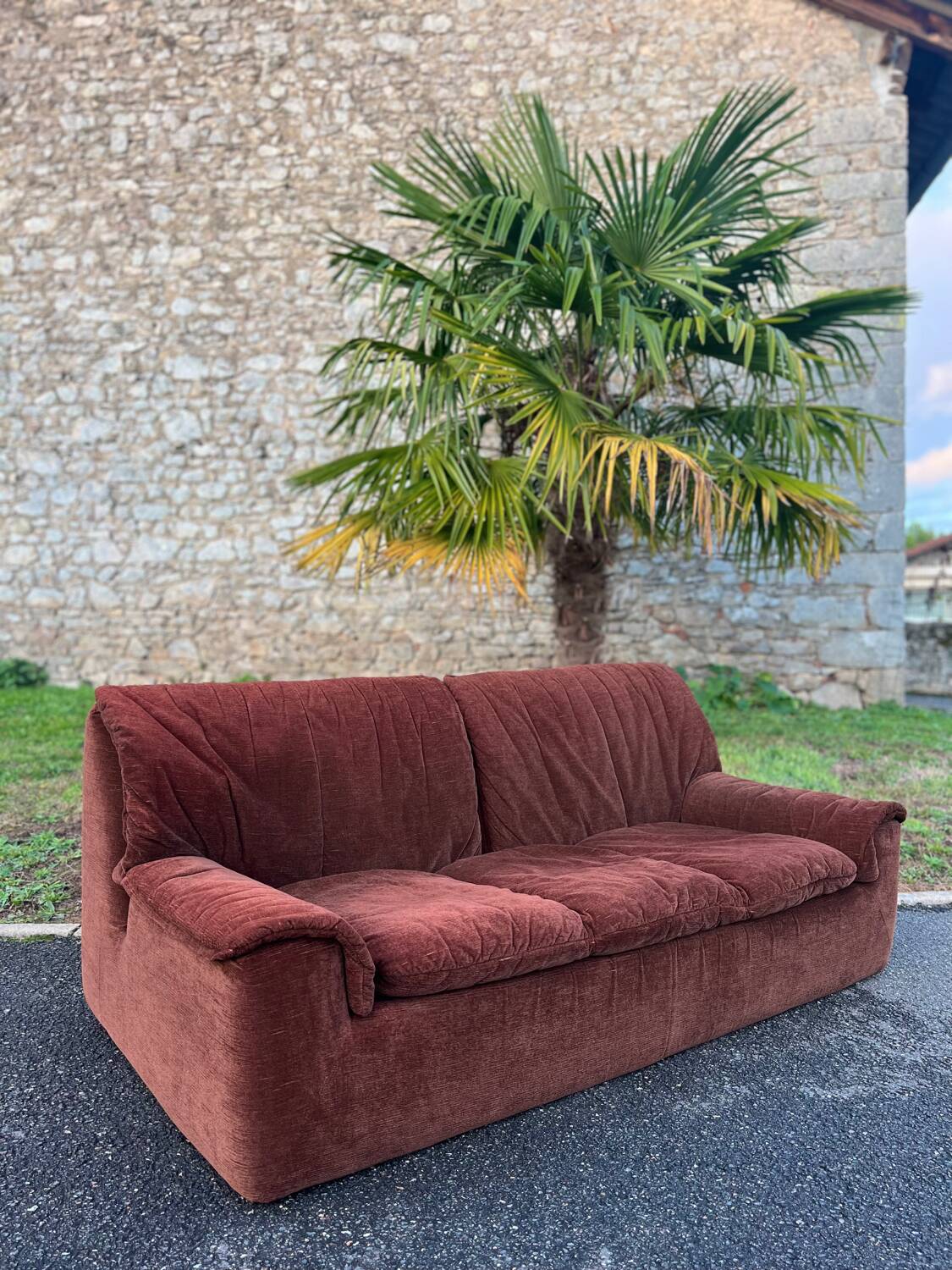 Cinna sofa kirk model brown velvet 1970 vintage