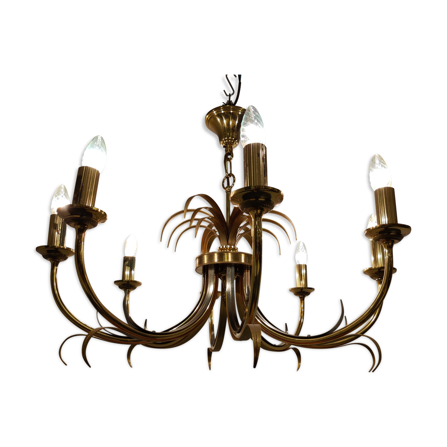 Brass and chrome pineapple chandelier, 1970s