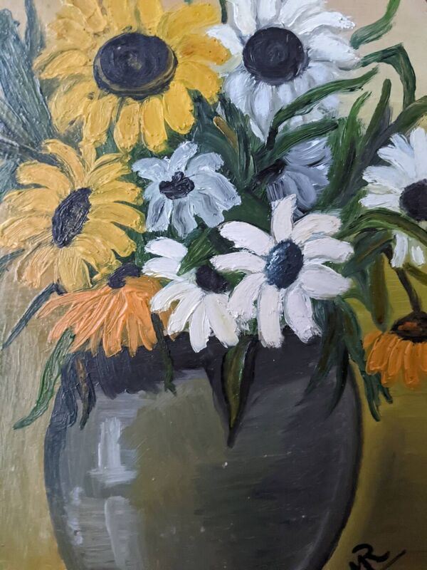 Nature morte acrylique sur panneau cadre ovale doré
