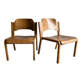 Pair of armchairs blond wood molded 80s