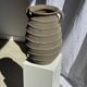 Large oval vase with double handles, featuring raised grey-beige stripes, H42 D28.