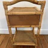 Antique rattan bedside table with vintage drawer