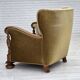 1960s, Danish armchair, green furniture velour, solid carved oak wood.