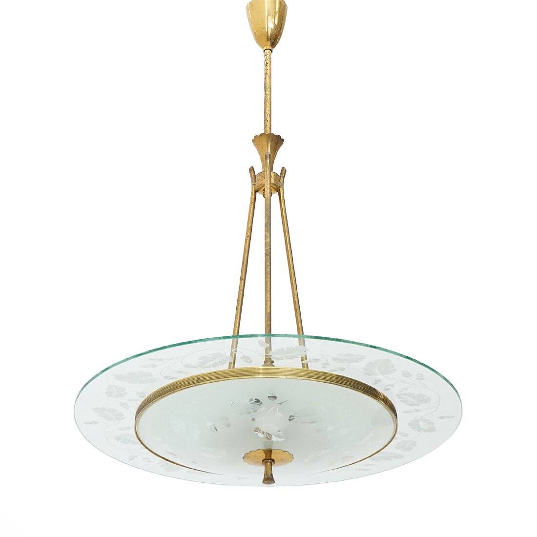 Brass and glass chandelier, 1950s