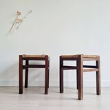 Pair of wooden and rope stools