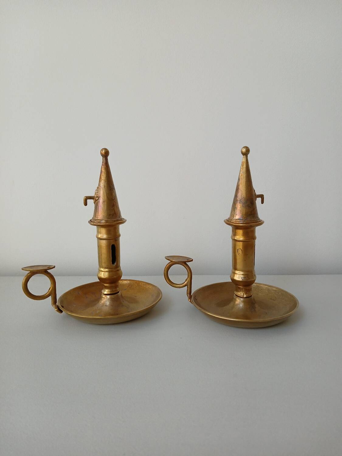 Set of 2 brass cellar rat candlesticks