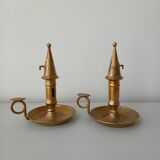 Set of 2 brass cellar rat candlesticks
